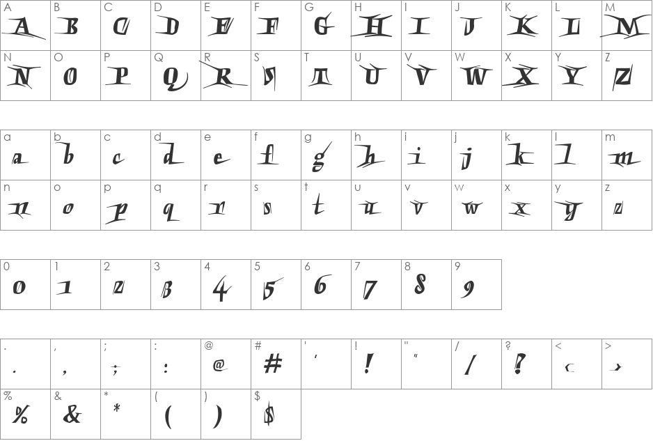 Extremo font character map preview