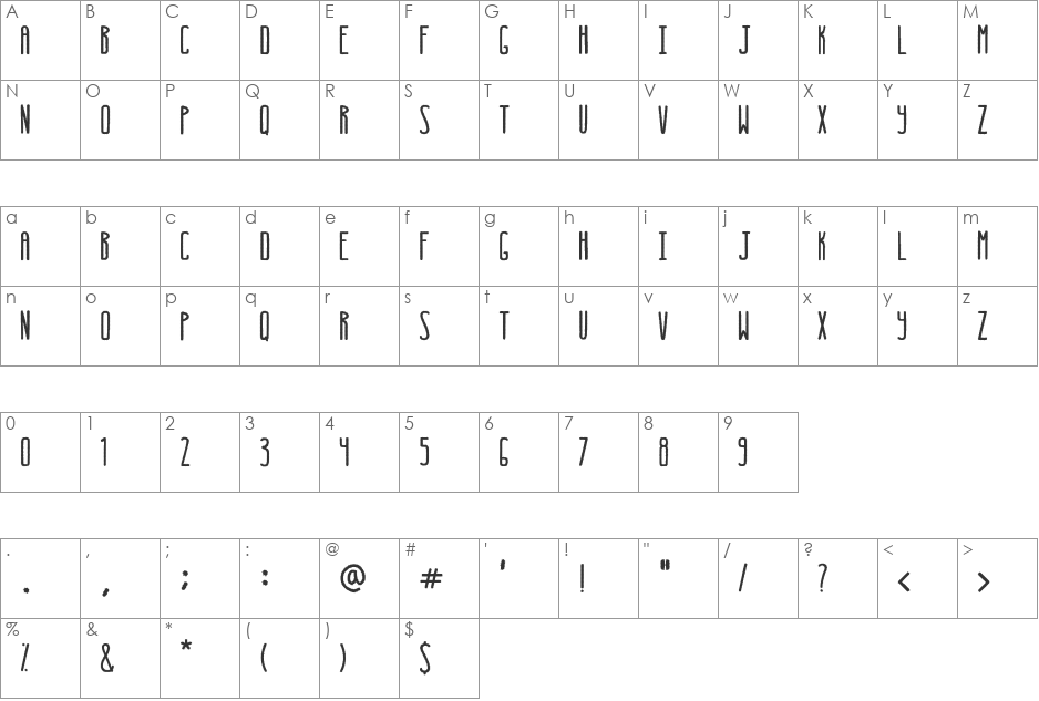 Extupida font character map preview