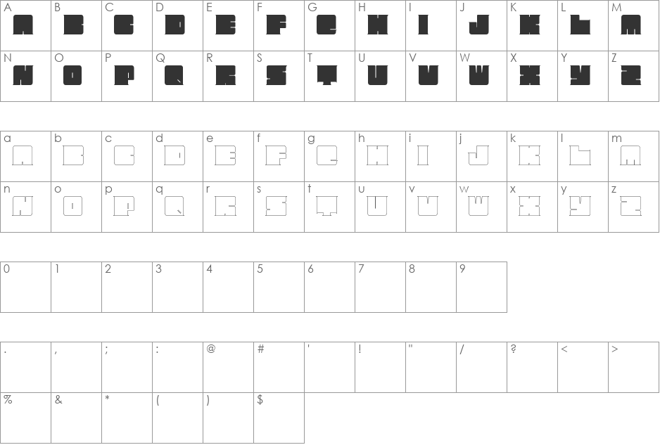 Exus Pilot font character map preview