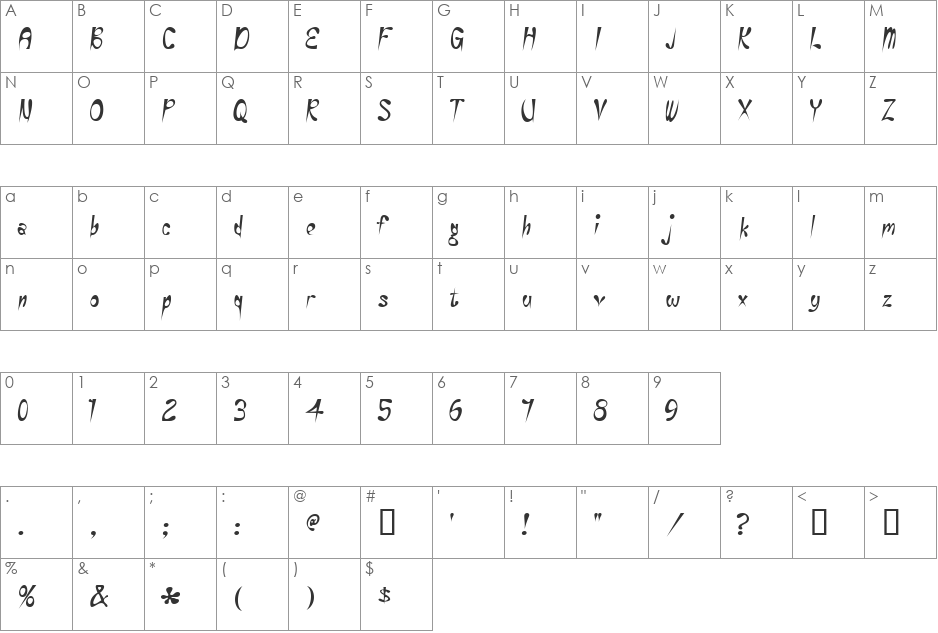 Eye Rhyme font character map preview