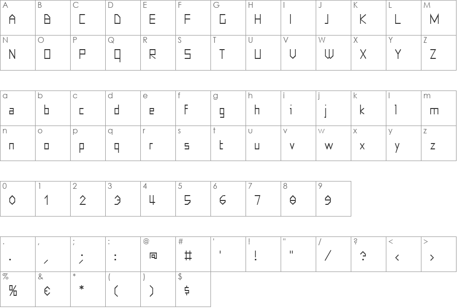 Eyebel font character map preview