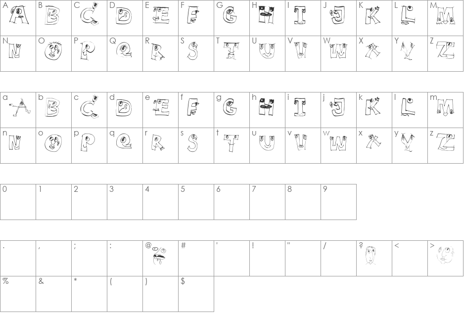 EyesAlphabet font character map preview