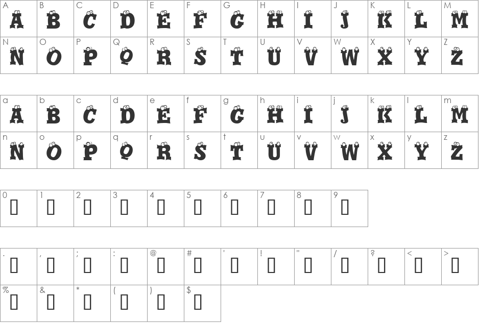Eyesis font character map preview