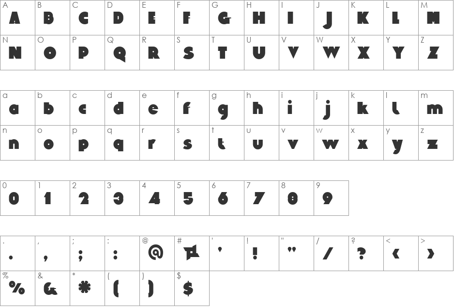 Eygptian font character map preview