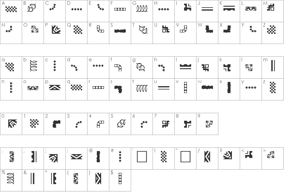 EZBorder font character map preview