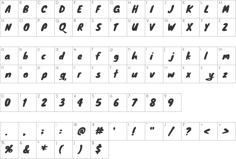 Eziear font character map preview
