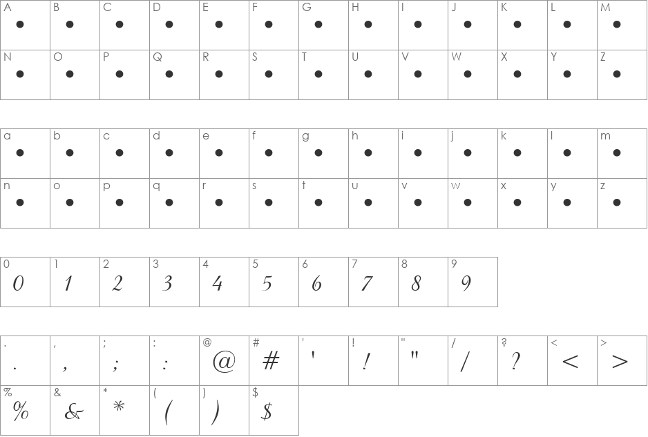 Amsterdam_vp font character map preview