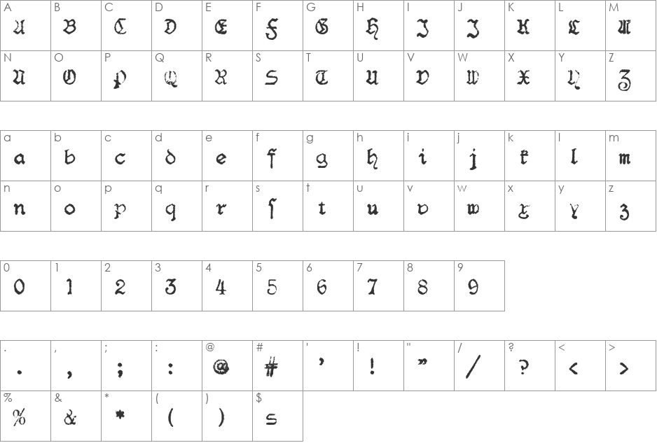 F25 BlackletterTypewriter font character map preview