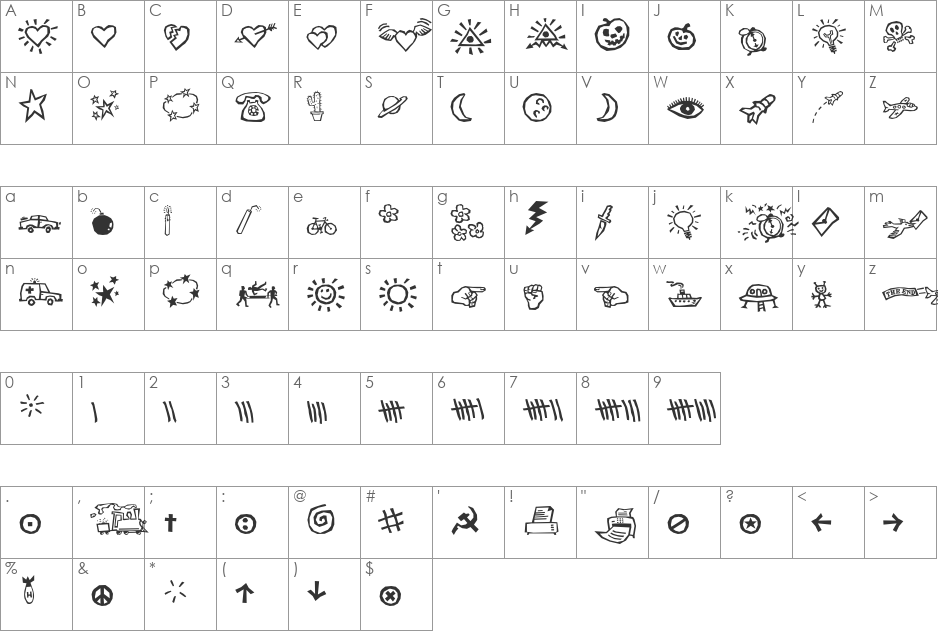 F2FSimbolico font character map preview