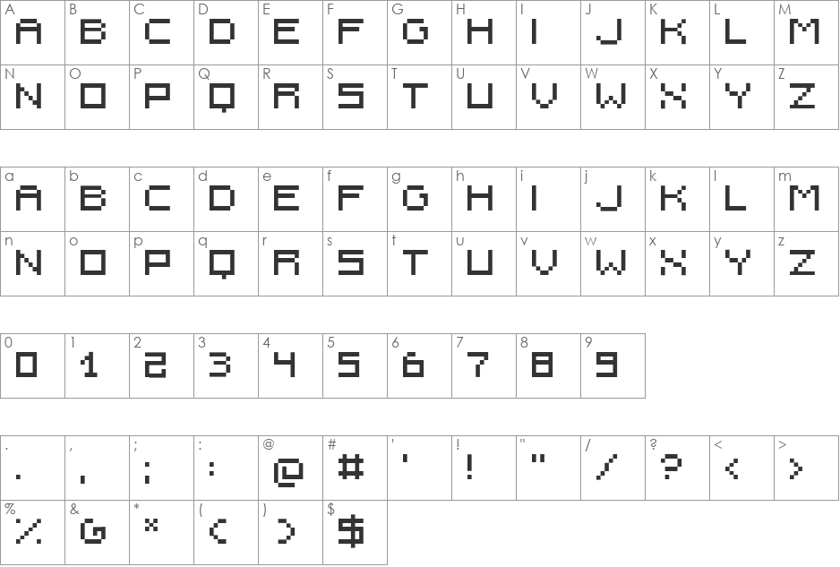 F930 font character map preview