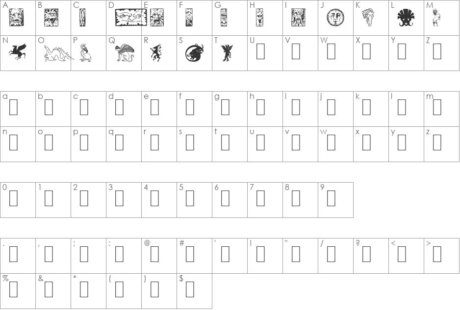 Fabeldyr 1 font character map preview