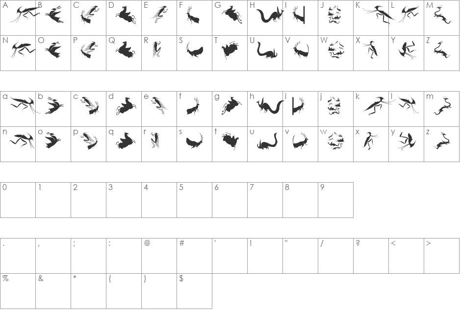 Fabeltiere04 font character map preview