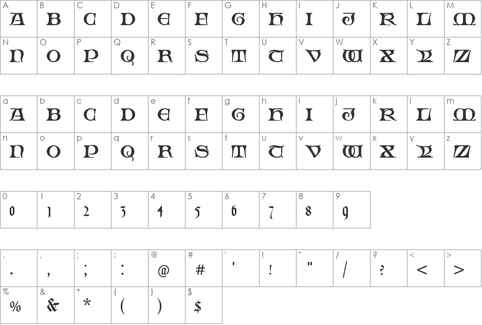 Fabliaux font character map preview