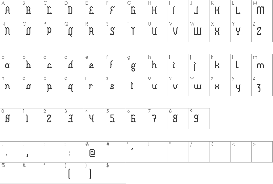 Fabrik font character map preview