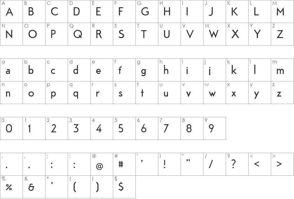 Fabrik font character map preview