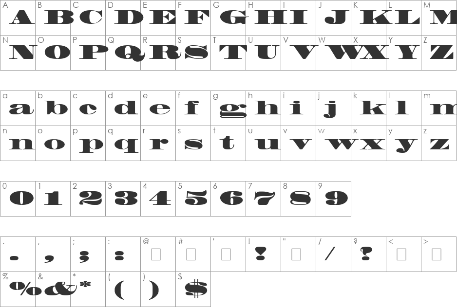 Facade SSi font character map preview