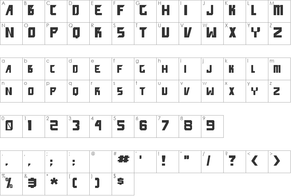 facepunch font character map preview