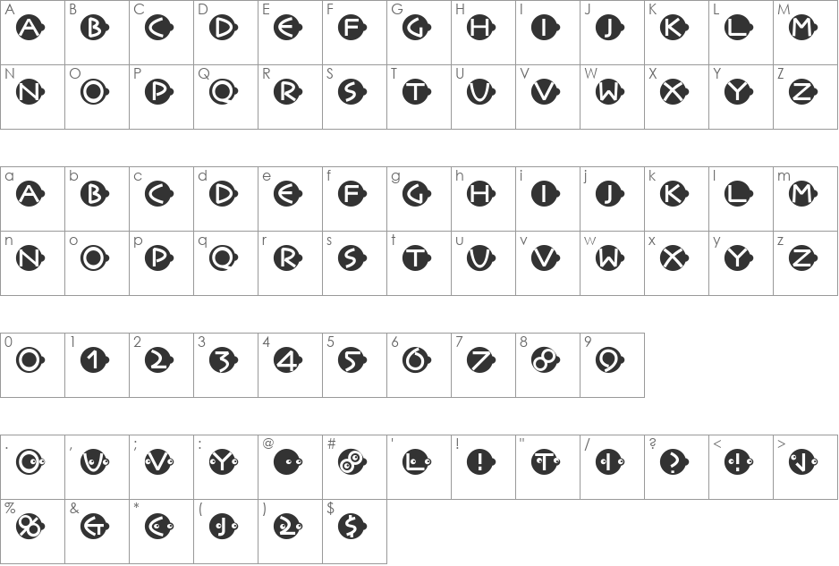 FacesAndCaps font character map preview