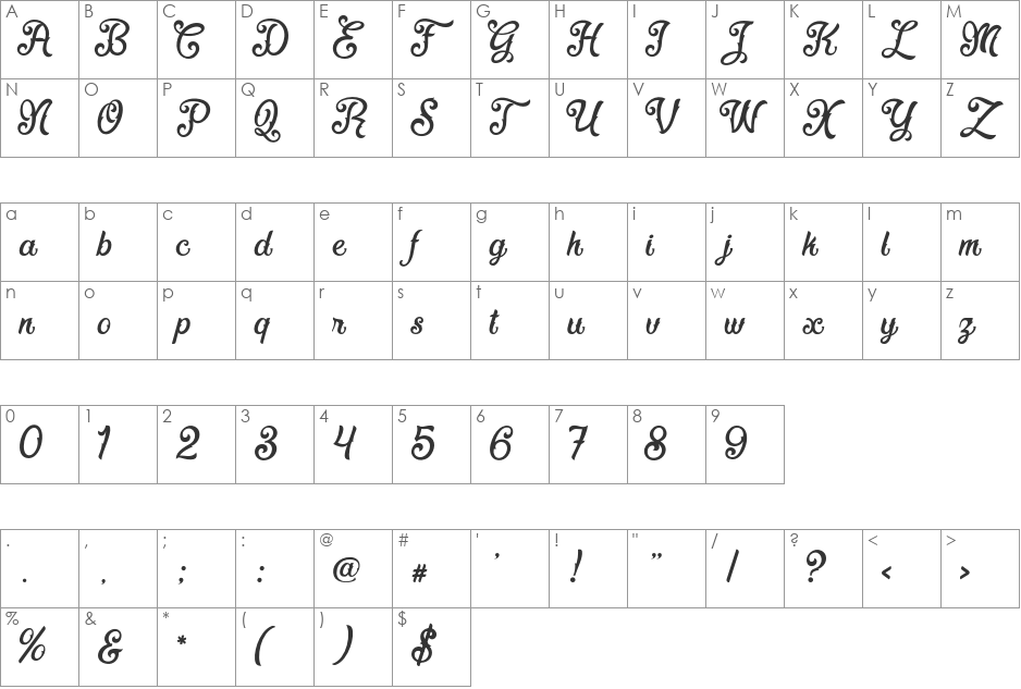 Fadli Script font character map preview