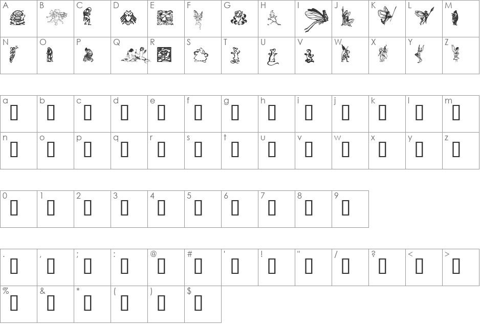 Faerie font character map preview