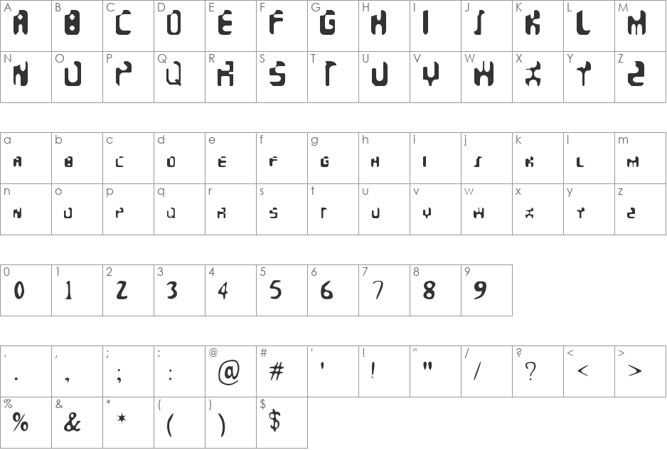 Faeronic font character map preview
