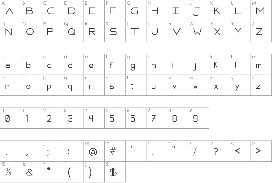 FAFERS Technical Font font character map preview