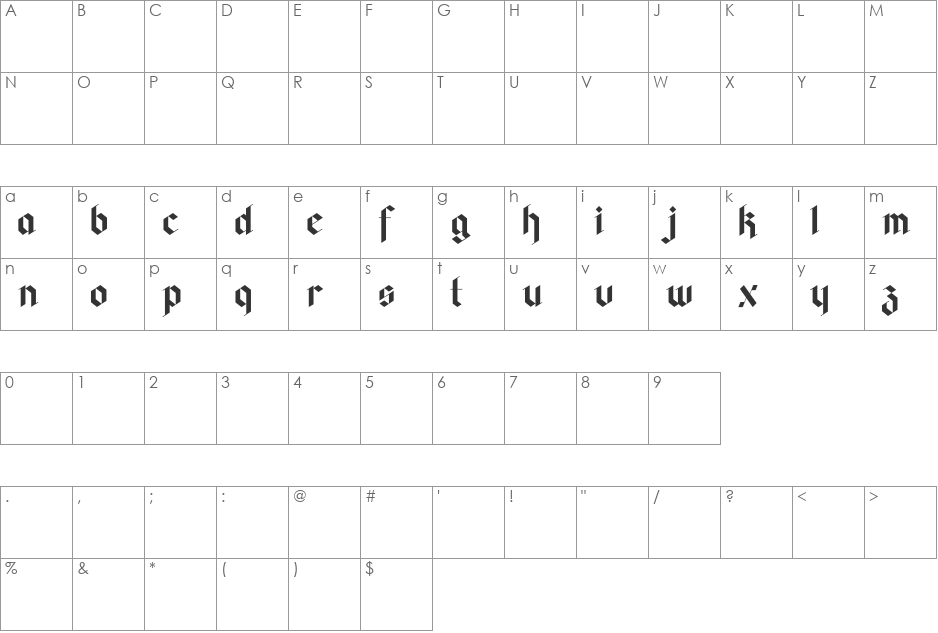 faghagblackpro font character map preview