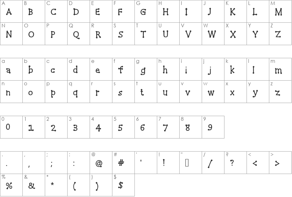 Fagr font character map preview