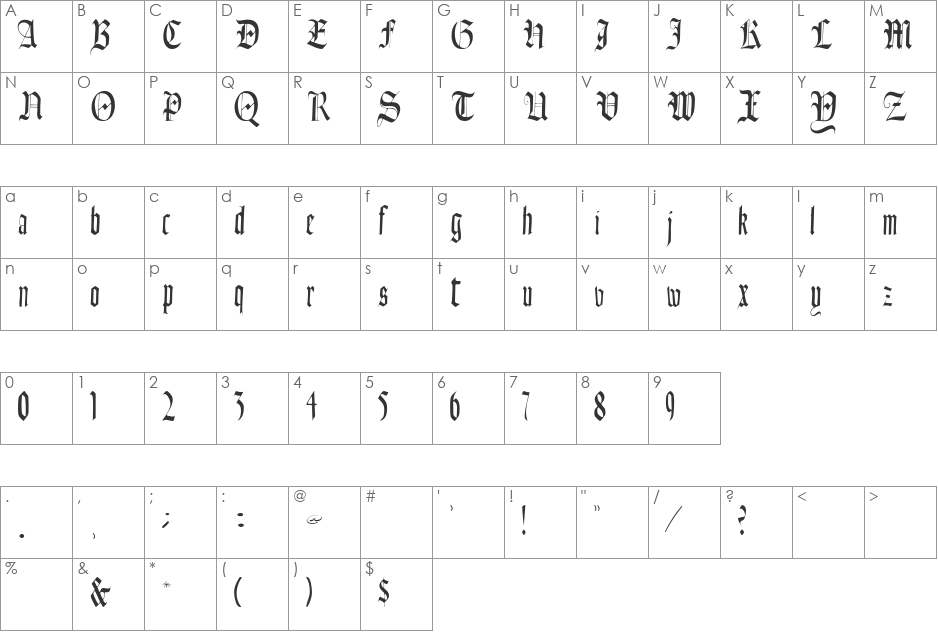 Fains font character map preview