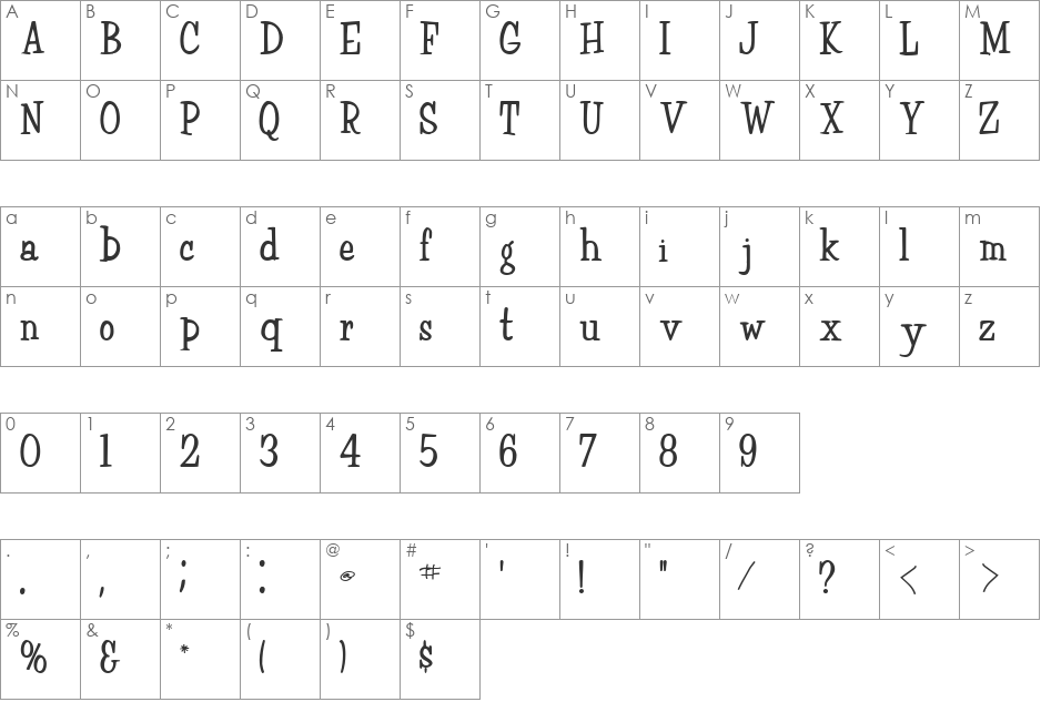 FairChild85 font character map preview