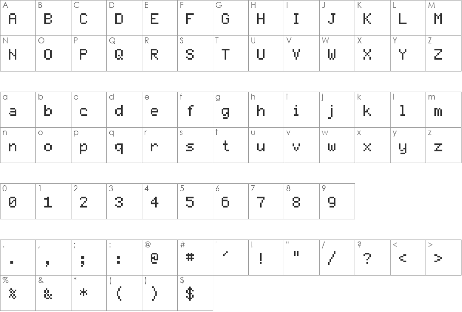Fairfax font character map preview
