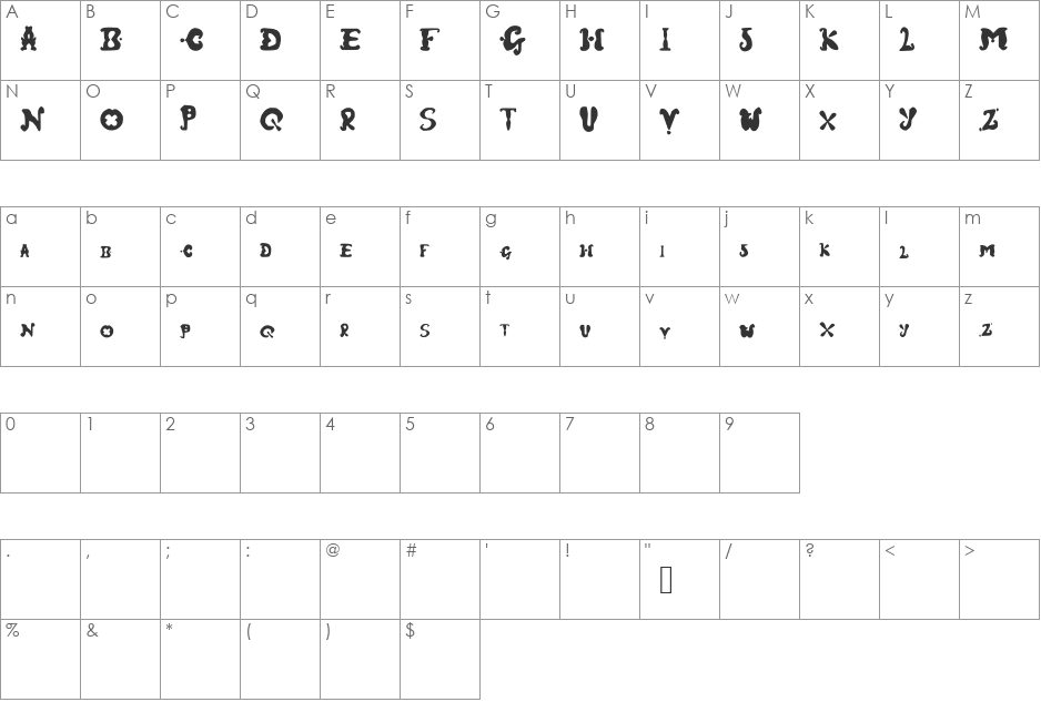 Fairground font character map preview