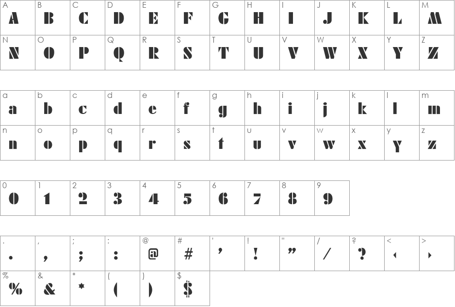 Fairmont_Poster-Light font character map preview