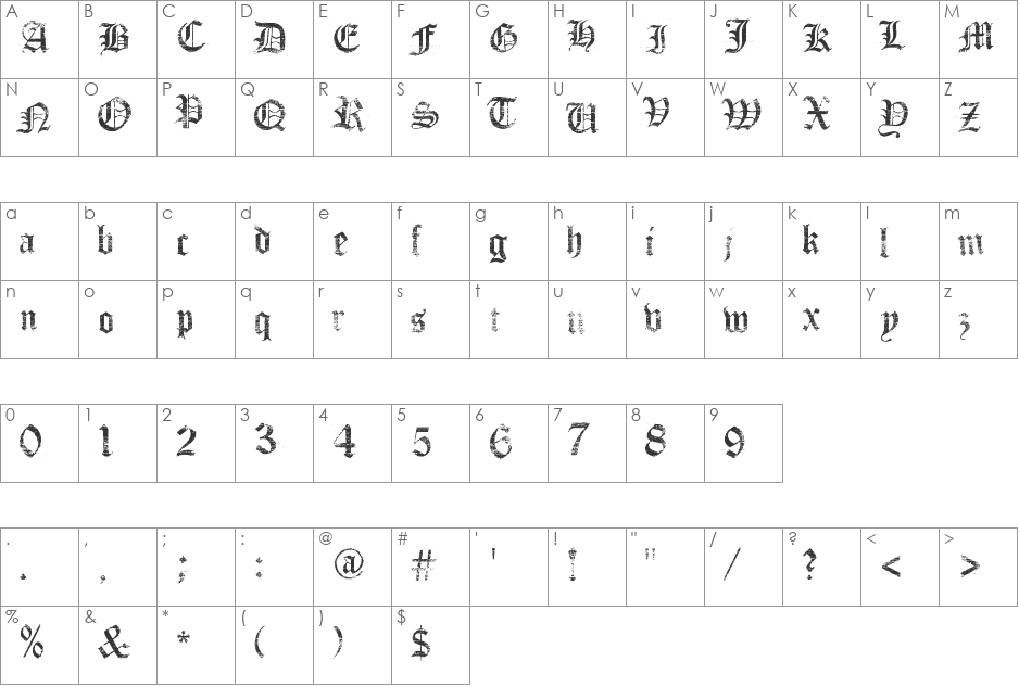 Faith Collapsing font character map preview