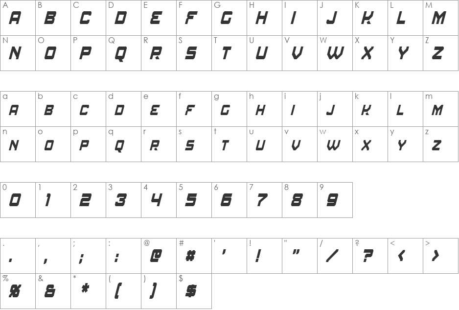 Amuro font character map preview