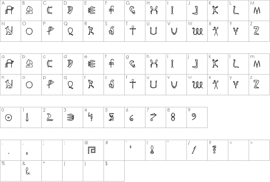 FakeHieroglyphs font character map preview
