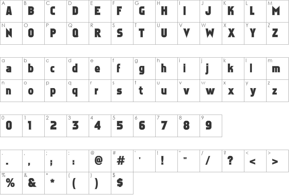 Faktos Contour font character map preview