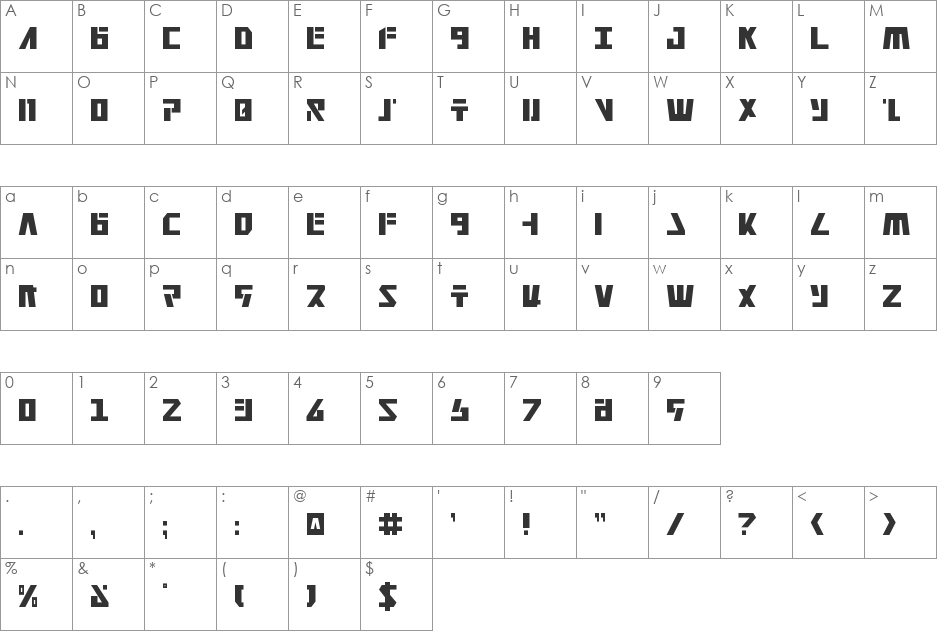Falconhead Condensed font character map preview