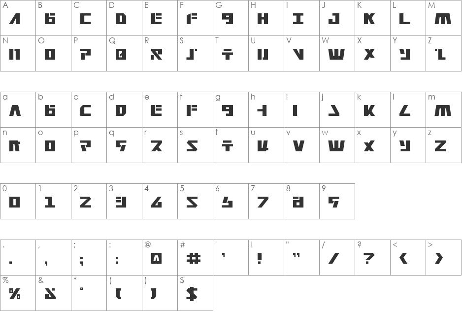 Falconhead Italic font character map preview