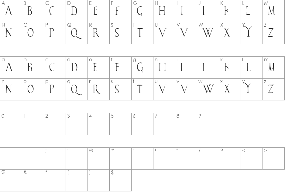 Falconis font character map preview