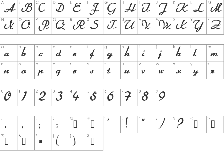 FalironScriptSSK font character map preview