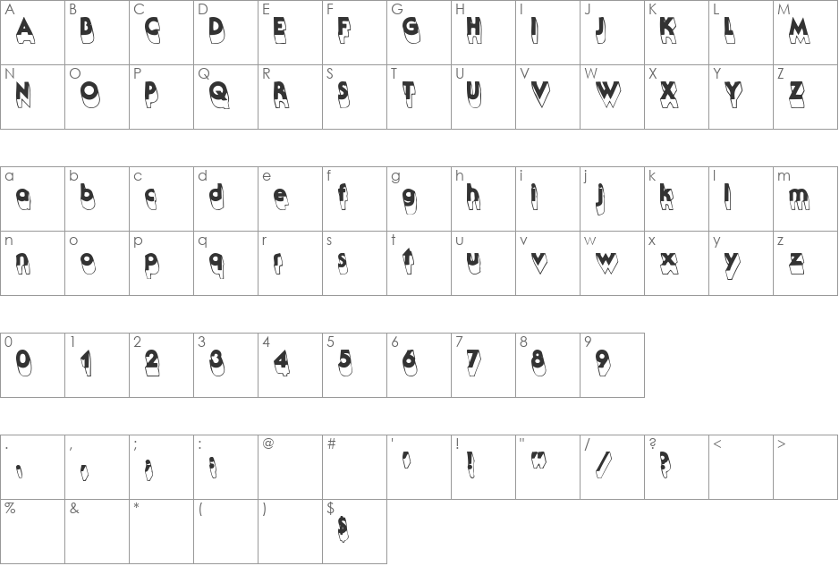 Falkville3D font character map preview