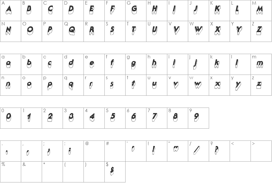 Falkville3D font character map preview