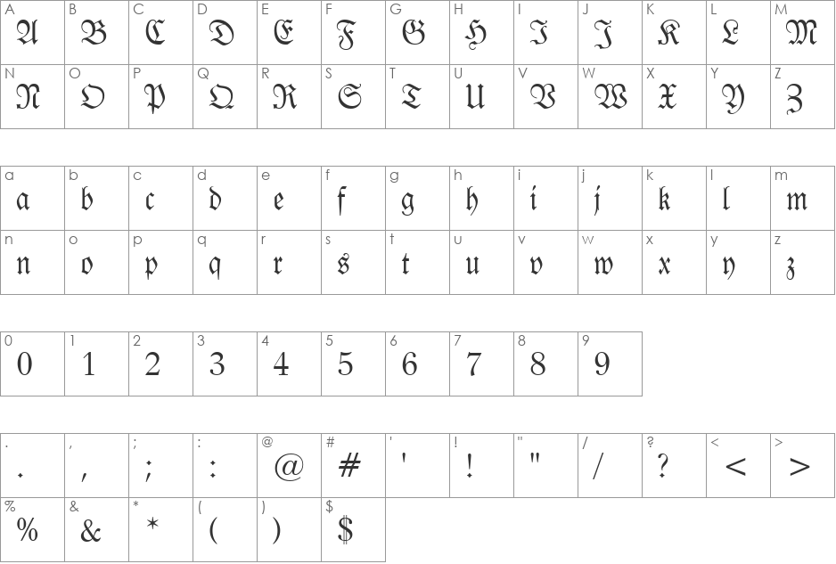 Fallen Window font character map preview