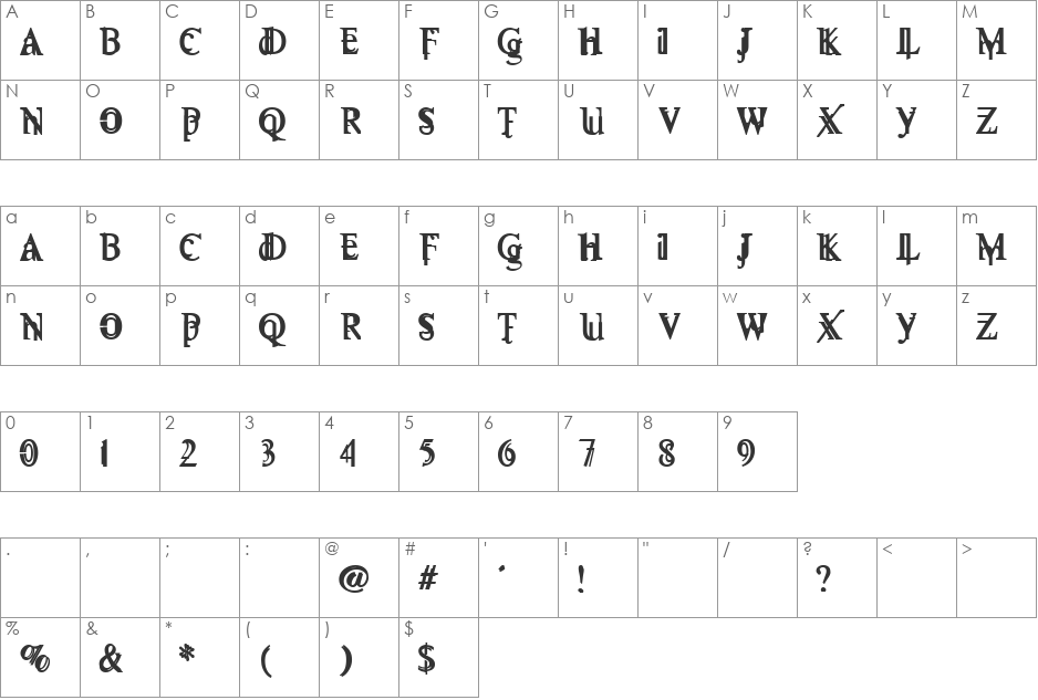 FallenThyme font character map preview