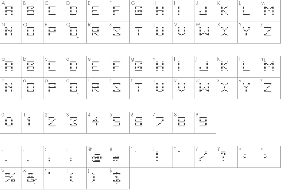 Falling font character map preview