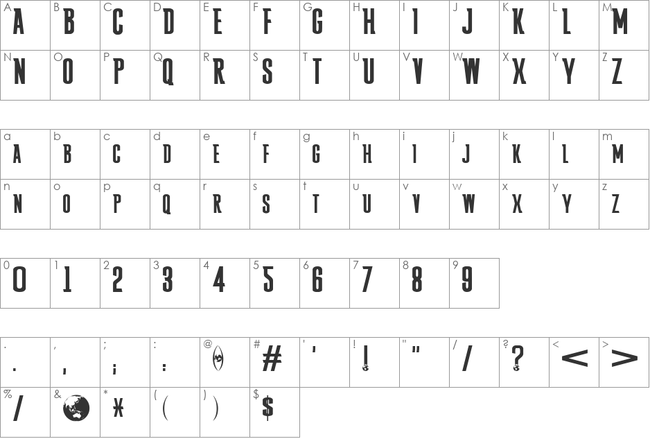 FALLING SKIES font character map preview