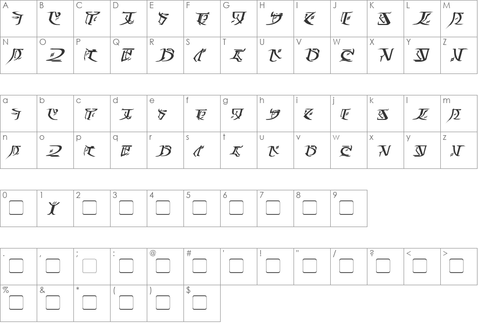 Falmer font character map preview