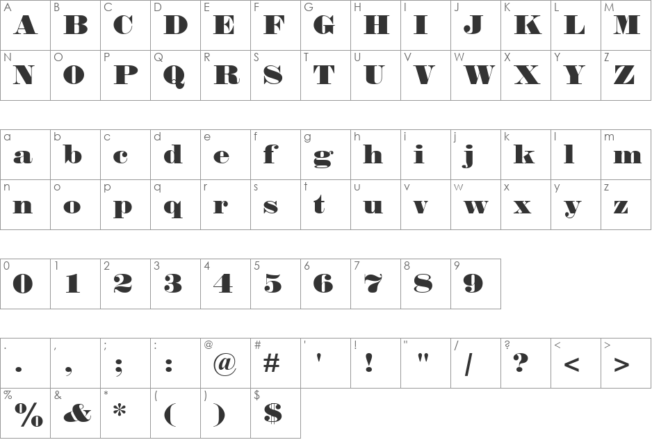 FalstaffMT font character map preview