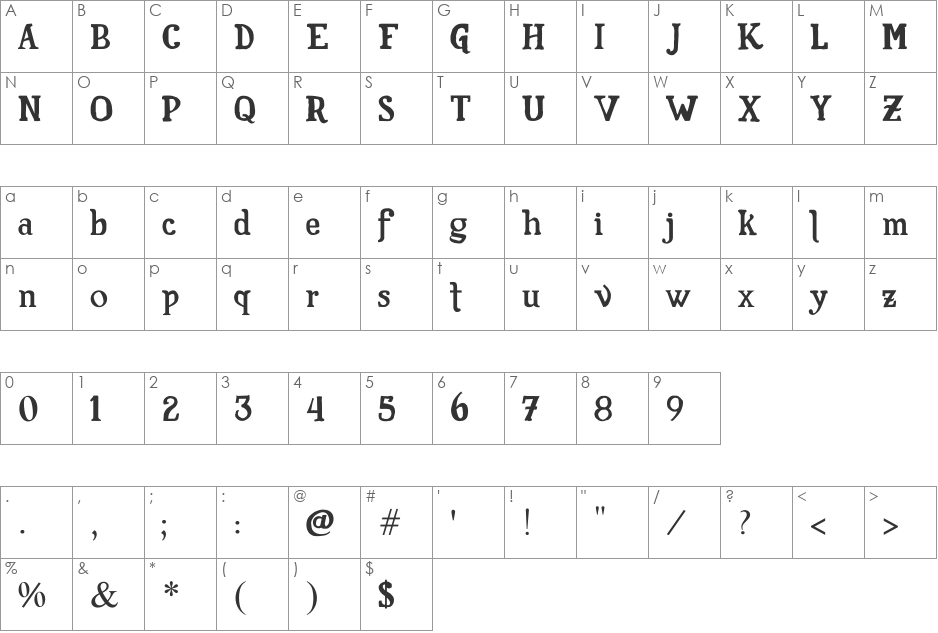 Familia Fuerte font character map preview